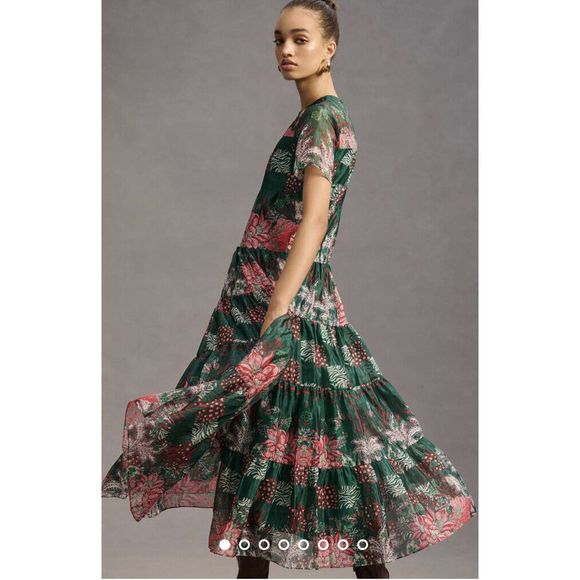 New ANTHROPOLOGIE Bhanuni by Jyoti Tiered Short-Sleeve Dress size Small - Picture 1 of 10